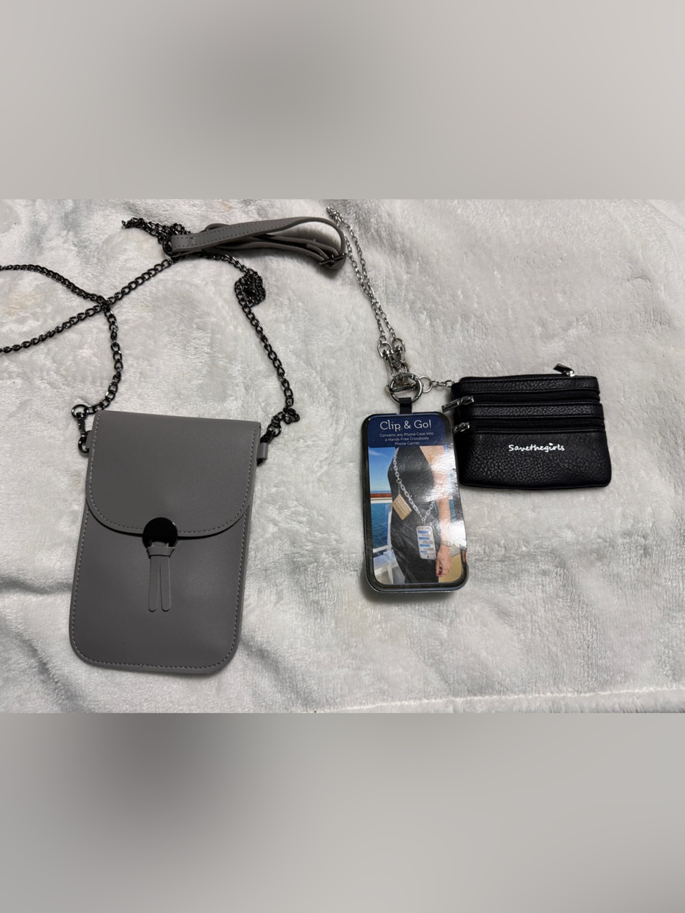 SAVE THE GIRLS Crossbody Phone Bag with Chain Strap AND Clip and Go wristlet